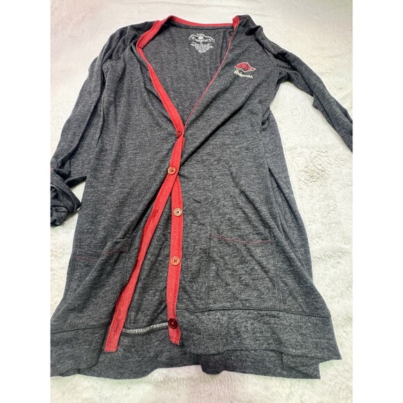 Arkansas Razorback Duster Women Size L Long Colosseum Gray Football Team Attire - Picture 1 of 9